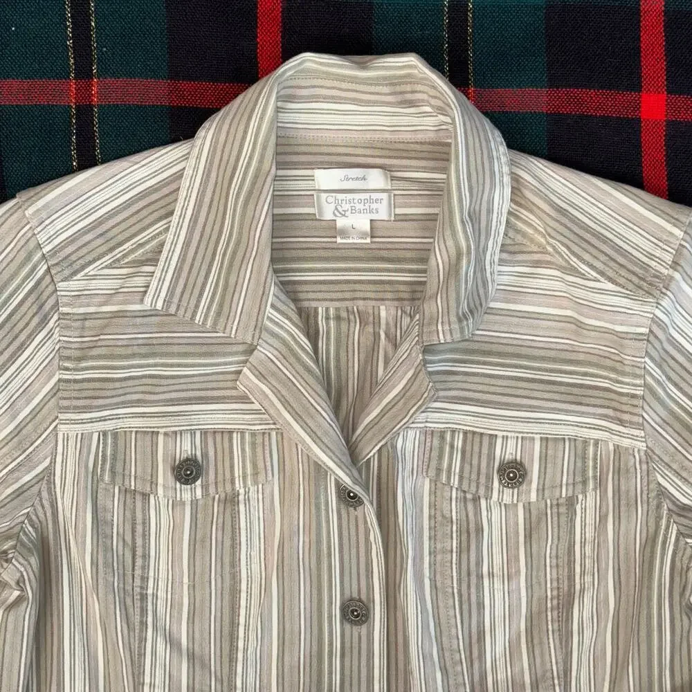 Christopher & Banks Lightweight Stretch Cotton Jeans Style Striped Jacket CLEAN!